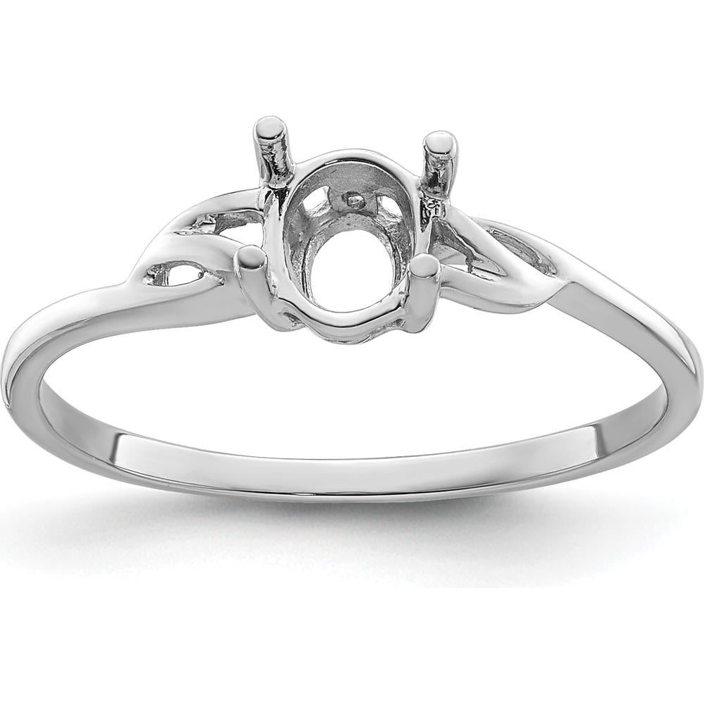14K White Gold Twisted Shank Round Birthstone Ring Mounting with Rhodium Plating by Oro Pregiato