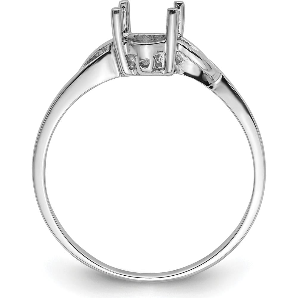 14K White Gold Twisted Shank Round Birthstone Ring Mounting with Rhodium Plating by Oro Pregiato