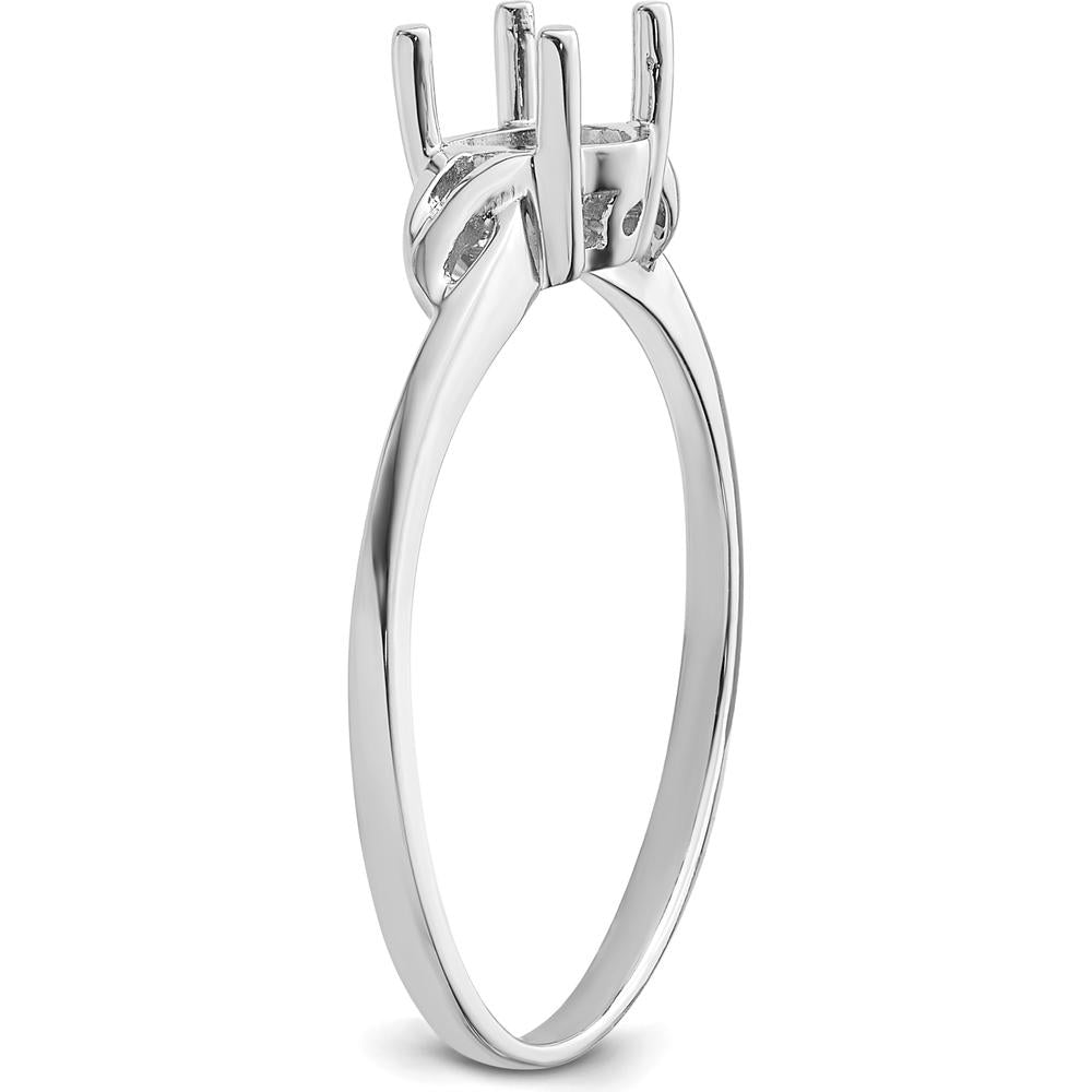 14K White Gold Twisted Shank Round Birthstone Ring Mounting with Rhodium Plating by Oro Pregiato