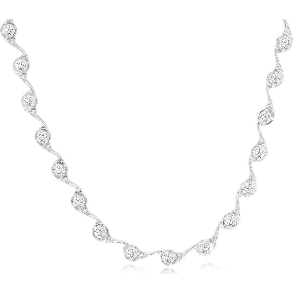 14K White Gold Twisted Station Necklace with 2.9 Carats Diamonds
