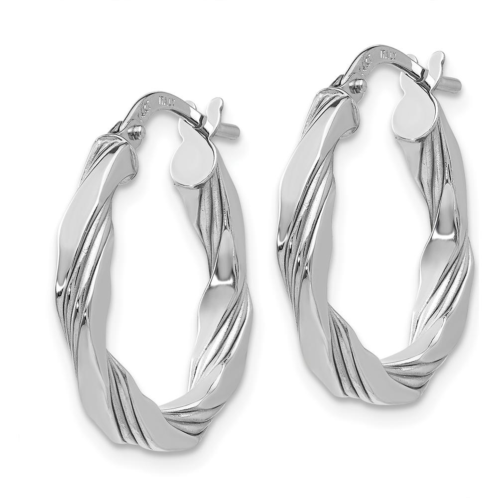 14K White Gold Twisted Textured Hoop Earrings - 21mm Length by 0