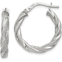 14K White Gold Twisted Textured Hoop Earrings - Polished Finish with Rhodium Plating by 0