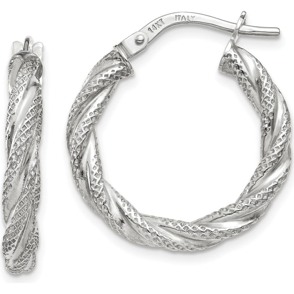 14K White Gold Twisted Textured Hoop Earrings - Polished Finish with Rhodium Plating by 0