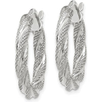14K White Gold Twisted Textured Hoop Earrings - Polished Finish with Rhodium Plating by 0