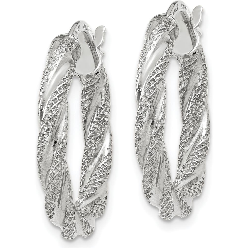 14K White Gold Twisted Textured Hoop Earrings - Polished Finish with Rhodium Plating by 0