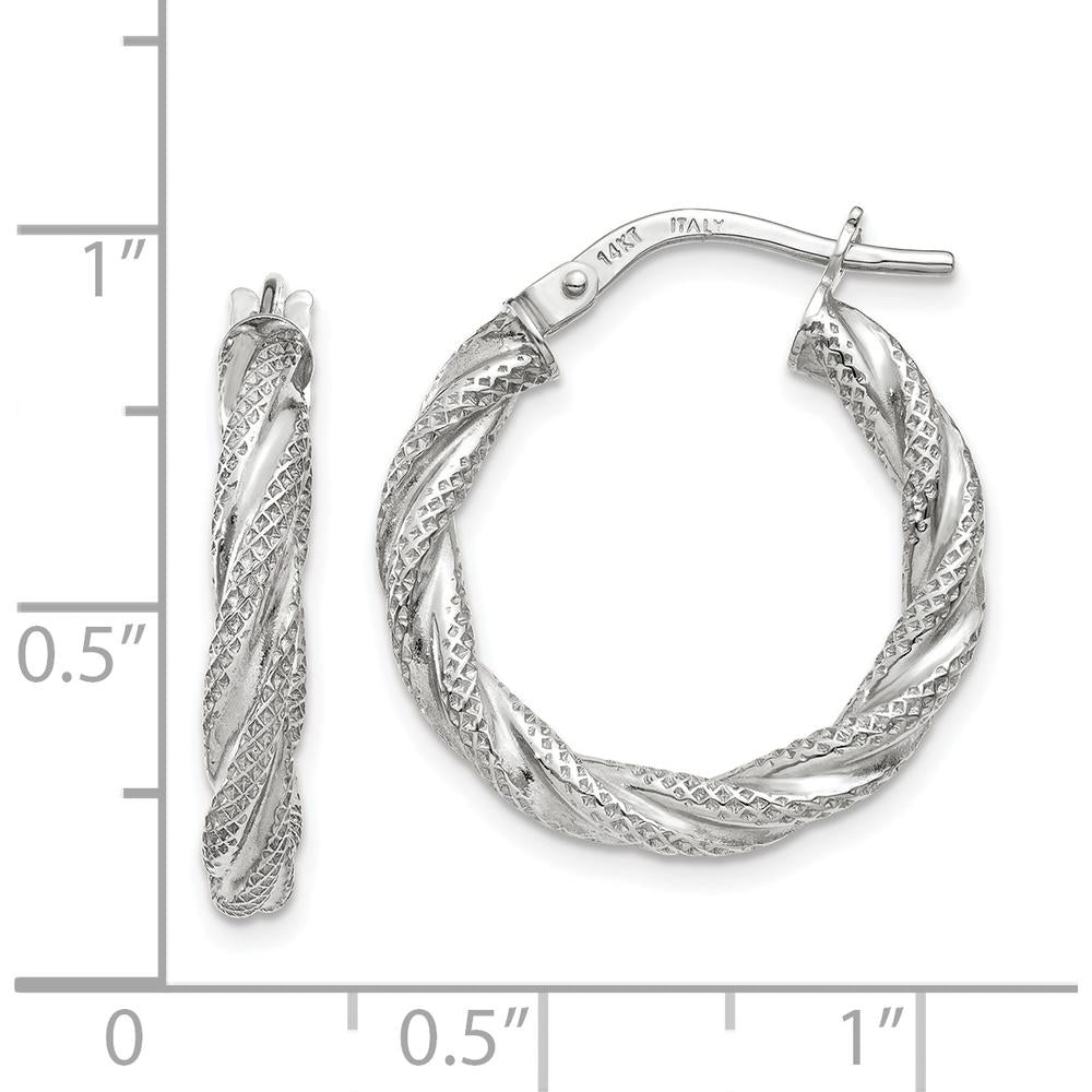14K White Gold Twisted Textured Hoop Earrings - Polished Finish with Rhodium Plating by 0