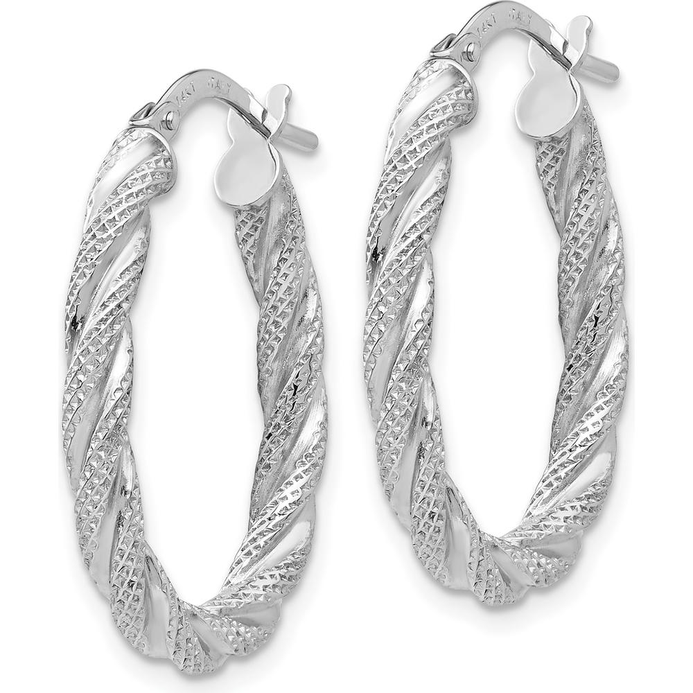 14K White Gold Twisted Textured Oval Hoop Earrings with Polished Rhodium Plating by 0