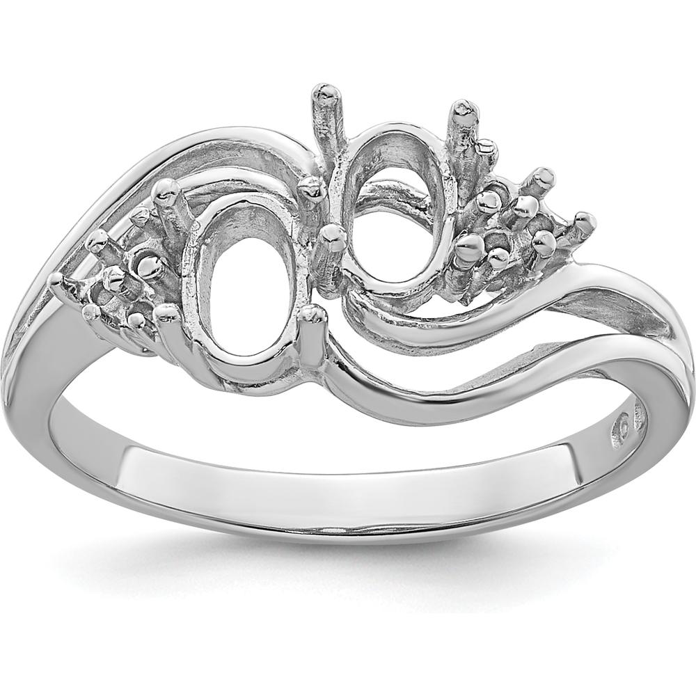 14K White Gold Two 6x4mm Oval Gemstone and Diamond Ring Mounting by Monteluci Fine Jewelry