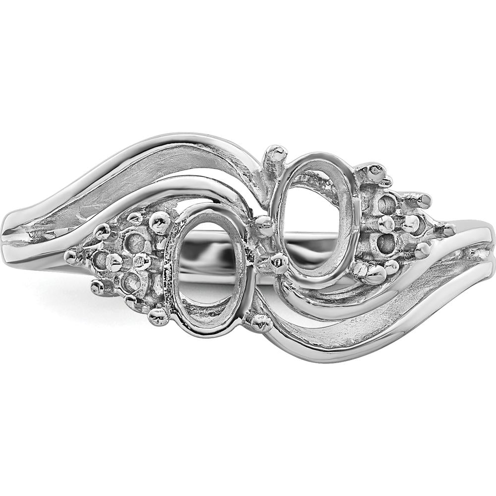 14K White Gold Two 6x4mm Oval Gemstone and Diamond Ring Mounting by Monteluci Fine Jewelry