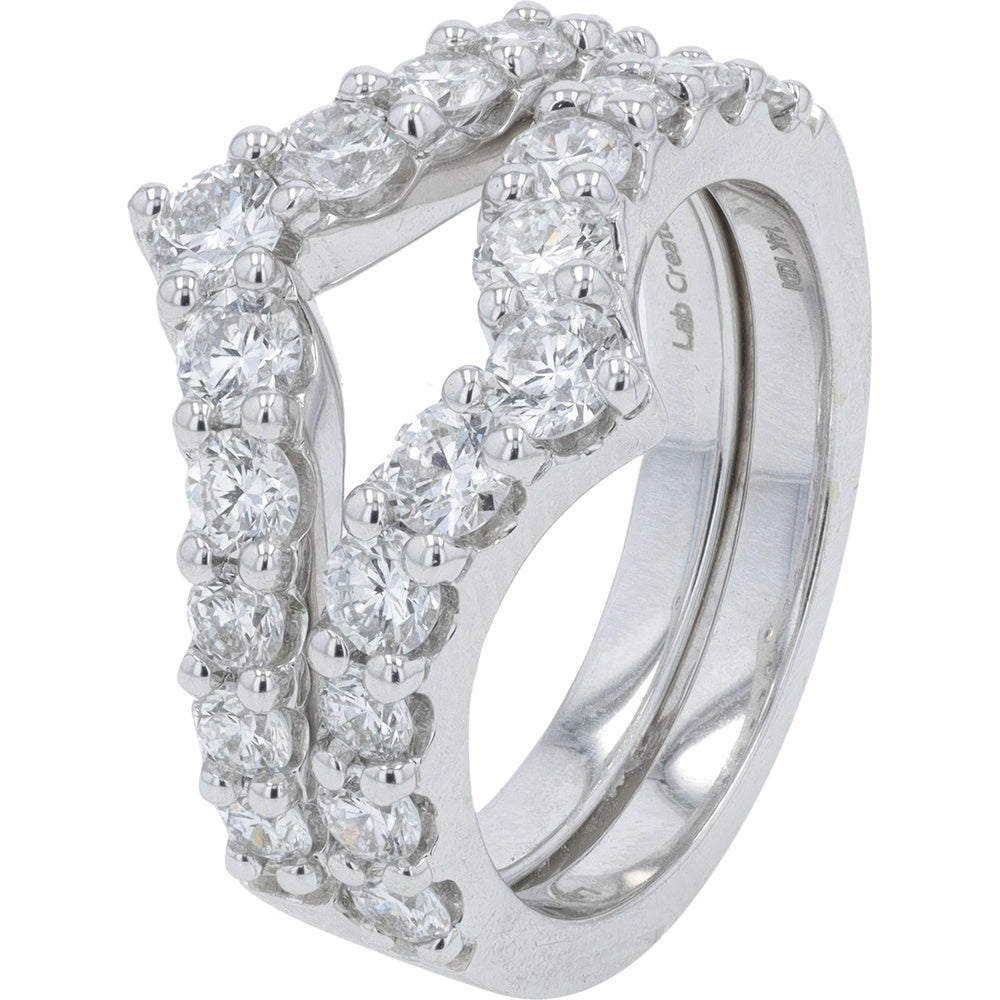 14K White Gold Two-Band Chevron Ring with Prong-Set Round Lab-Grown Diamonds - 2.00 Carat Total Diamond Weight