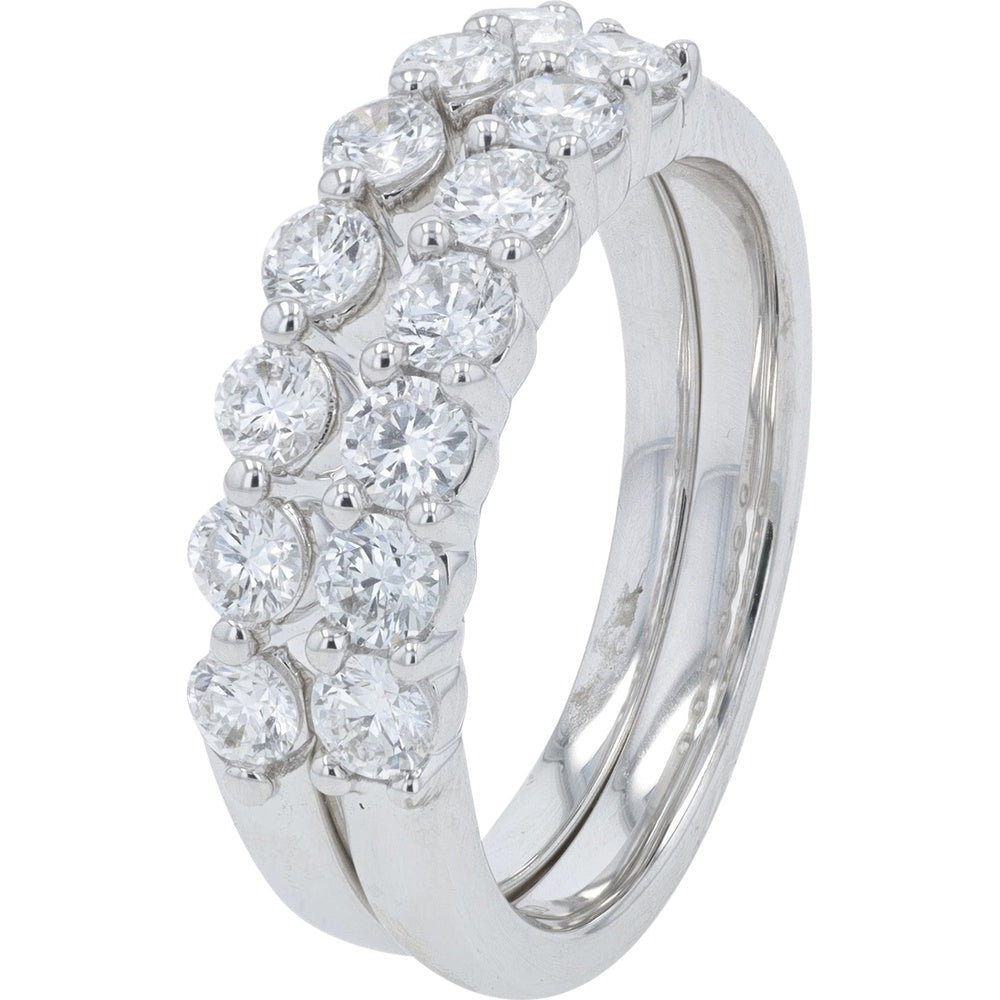 14K White Gold Two-Band Ring Set with Shared-Prong Set Round Lab-Grown Diamonds - 1.10 Carat Total Diamond Weight