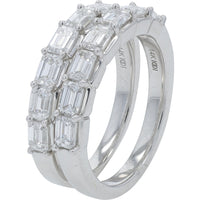 14K White Gold Two-Band Stackable Ring Set with Emerald Cut Lab Grown Diamonds - 2.00 Carat Total Diamond Weight