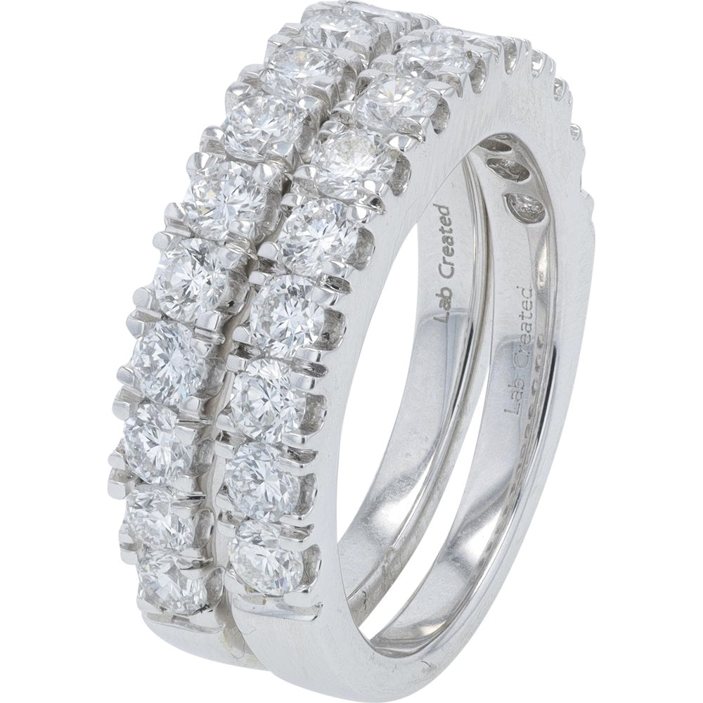 14K White Gold Two-Band Stackable Ring Set with Round Lab Grown Diamonds - 2.00 Carat Total Diamond Weight