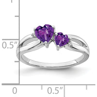 14K White Gold Two-Heart Amethyst and Diamond Accent Bypass Ring - 0.65 Carat Total Gemstone Weight by 0