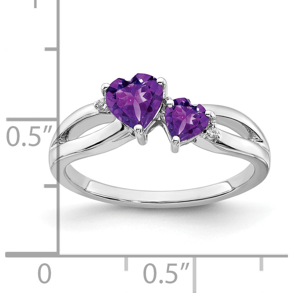14K White Gold Two-Heart Amethyst and Diamond Accent Bypass Ring - 0.65 Carat Total Gemstone Weight by 0