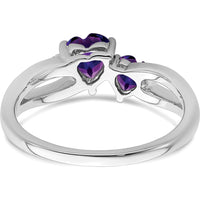 14K White Gold Two-Heart Amethyst and Diamond Accent Bypass Ring - 0.65 Carat Total Gemstone Weight by 0