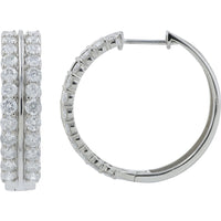 14K White Gold Two-Row Diamond Hoop Earrings with Round Brilliant Cut Diamonds - 2.00 Carat Total Diamond Weight
