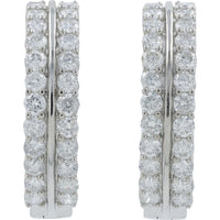 14K White Gold Two-Row Diamond Hoop Earrings with Round Brilliant Cut Diamonds - 2.00 Carat Total Diamond Weight