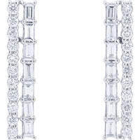 14K White Gold Two-Row Drop Earrings with Baguette and Round Lab Grown Diamonds - 1.00 Carat Total Diamond Weight