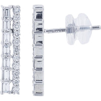 14K White Gold Two-Row Drop Earrings with Baguette and Round Lab Grown Diamonds - 1.00 Carat Total Diamond Weight