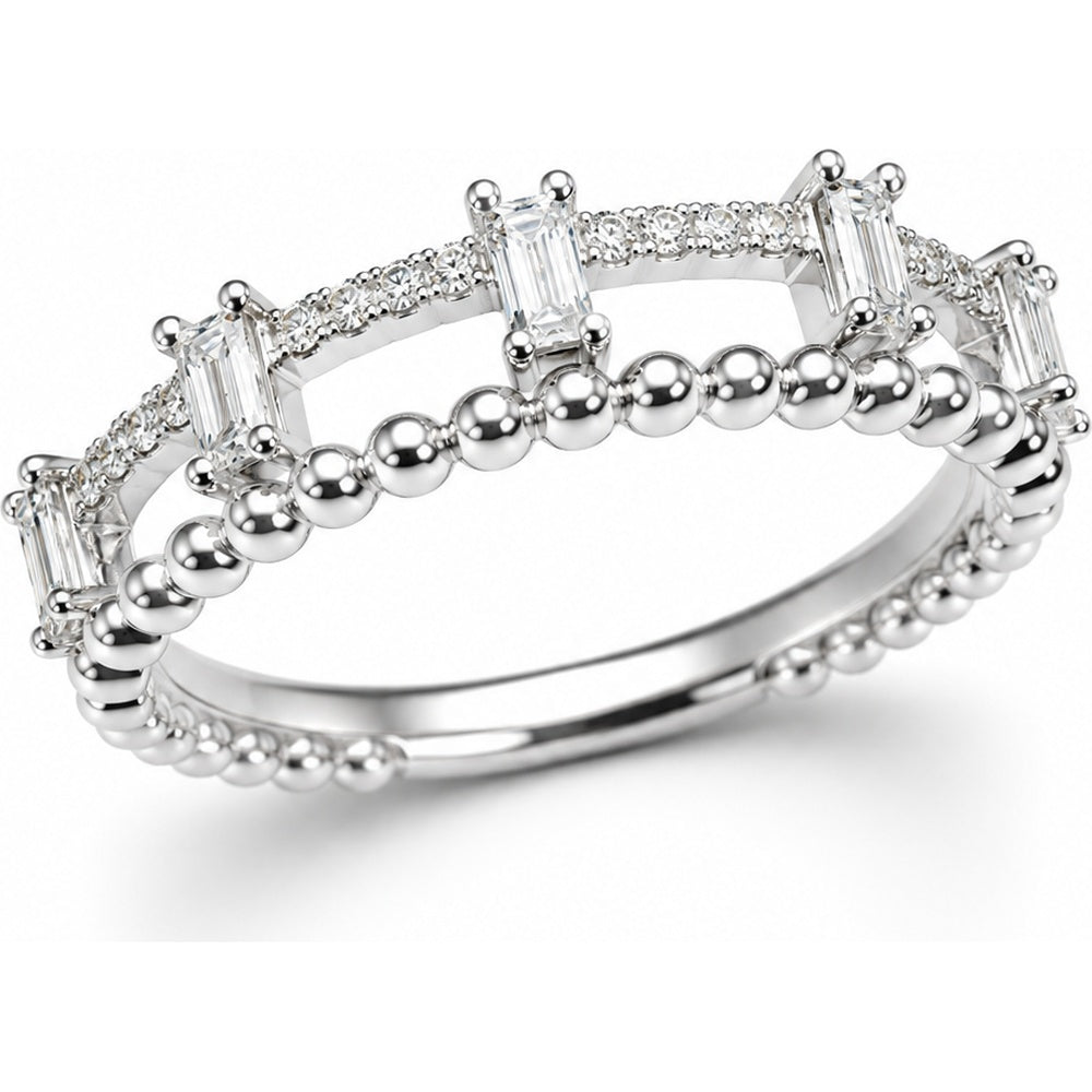 14K White Gold Two-Row Fashion Ring with Round and Baguette Diamonds - 0.26 Carat Total Diamond Weight by Auriventus