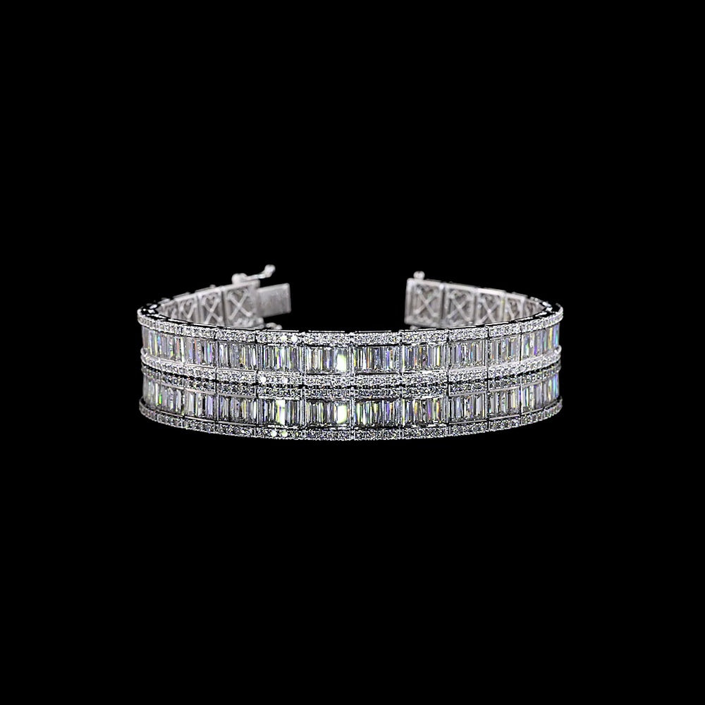 14K White Gold Two-Row Tennis Bracelet with Baguette and Brilliant Cut Lab Diamonds - 11.69 Carat Total Weight - Covaloro Fine Jewelry
