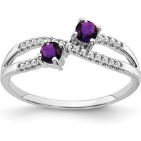 14K White Gold Two-Stone Amethyst and Diamond Bypass Ring - 0.20 Carat Total Gemstone Weight by 0