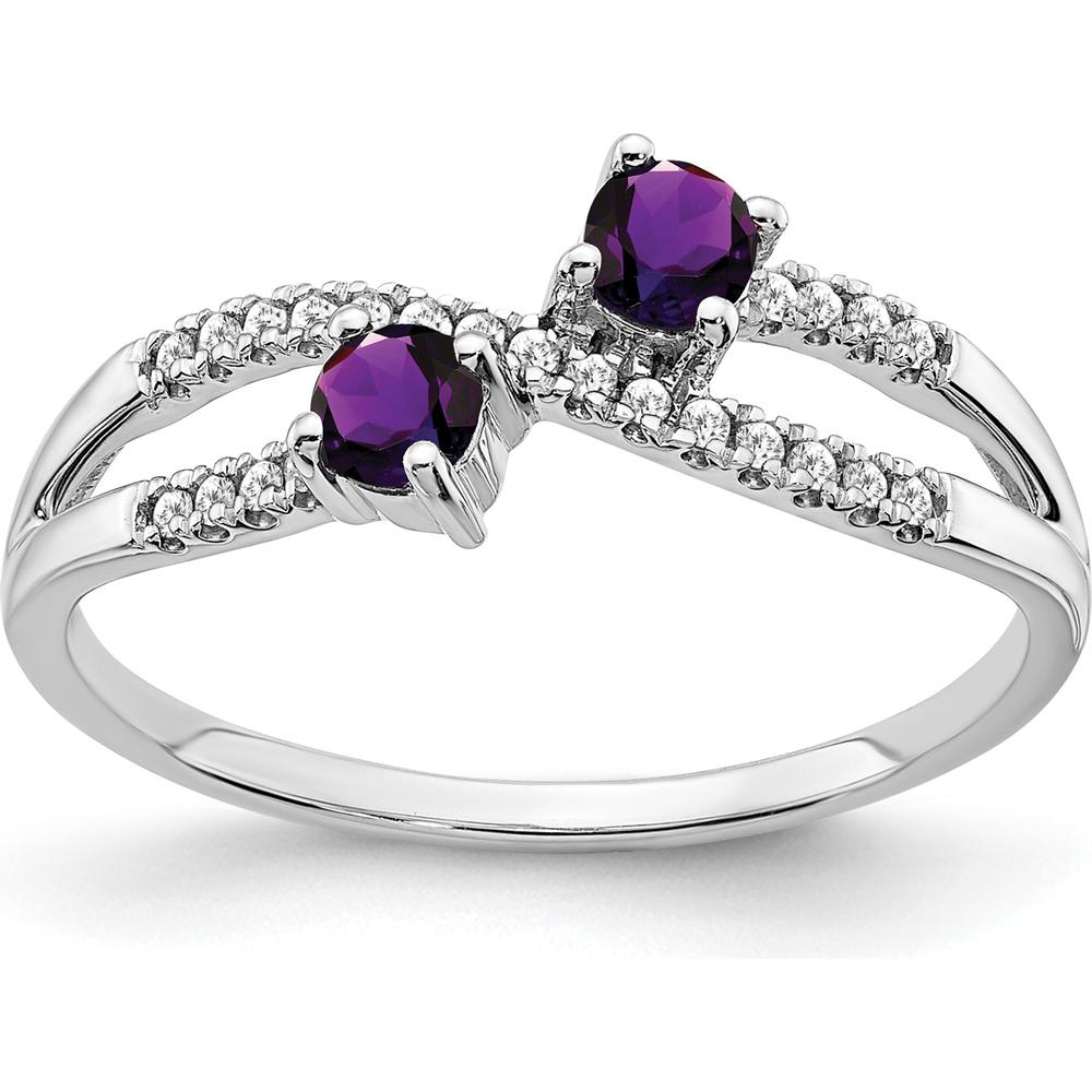 14K White Gold Two-Stone Amethyst and Diamond Bypass Ring - 0.20 Carat Total Gemstone Weight by 0