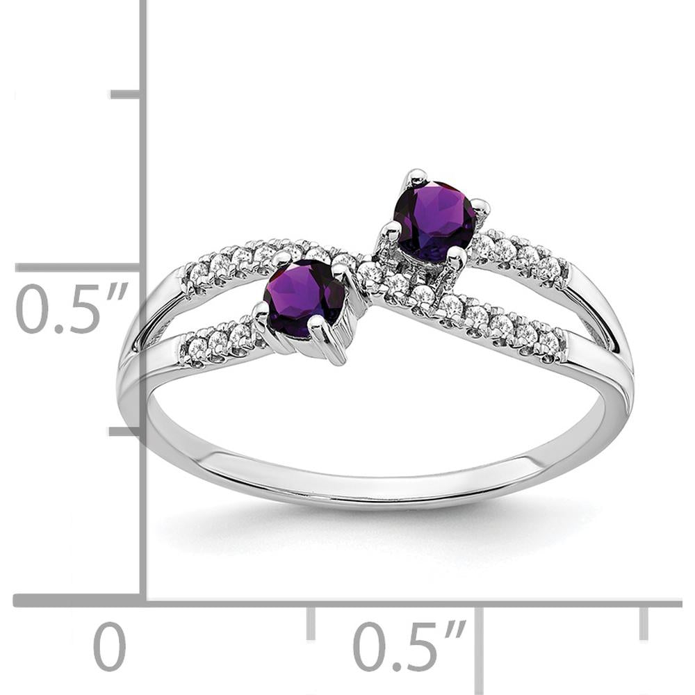 14K White Gold Two-Stone Amethyst and Diamond Bypass Ring - 0.20 Carat Total Gemstone Weight by 0