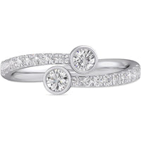 14K White Gold Two-Stone Bezel Set Round Diamond Fashion Ring with Pavé Band - 0.61 Carat Total Diamond Weight by Auriventus