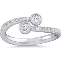 14K White Gold Two-Stone Bezel Set Round Diamond Fashion Ring with Pavé Band - 0.61 Carat Total Diamond Weight by Auriventus