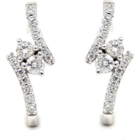 14K White Gold Two Stone Bypass J - Hoop Earrings with .49 Carat Total Diamond Weight