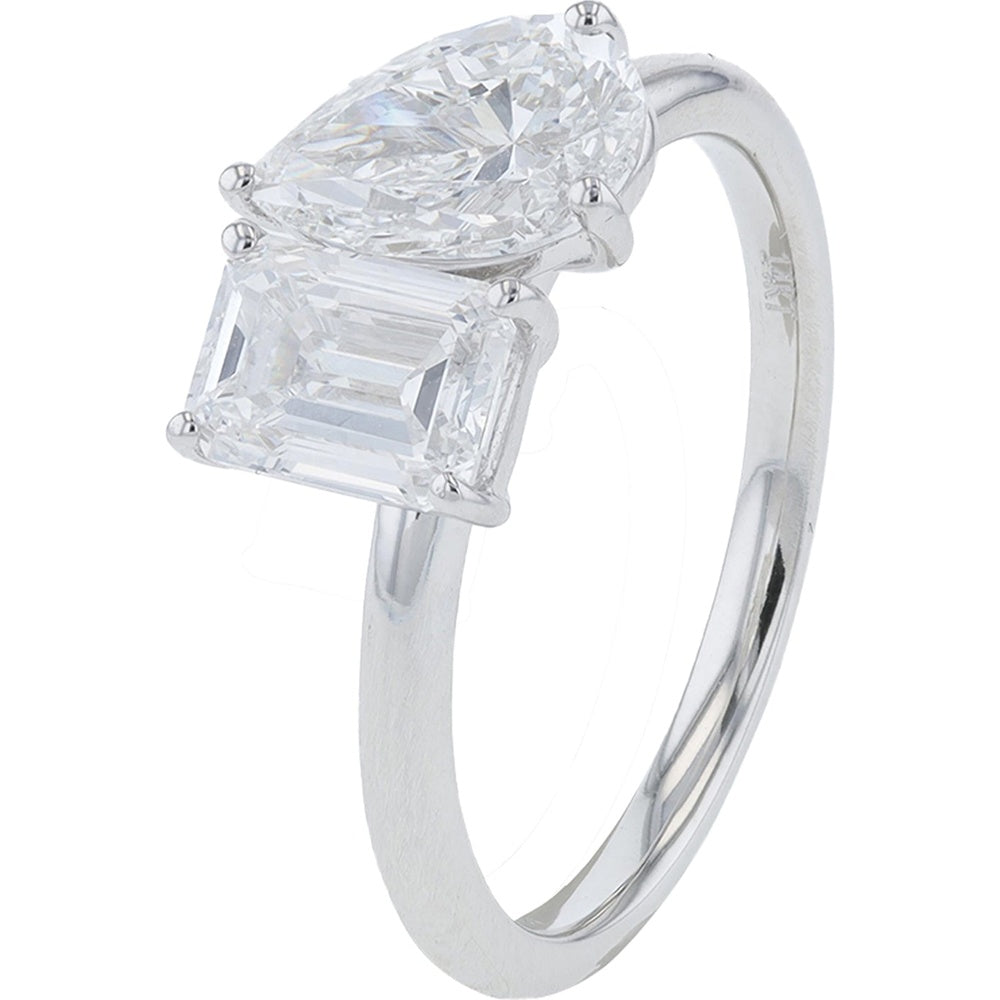 14K White Gold Two-Stone Engagement Ring with 1.00 Carat Pear and 1.00 Carat Emerald Lab Grown Diamonds - 2.00 Carat Total Diamond Weight