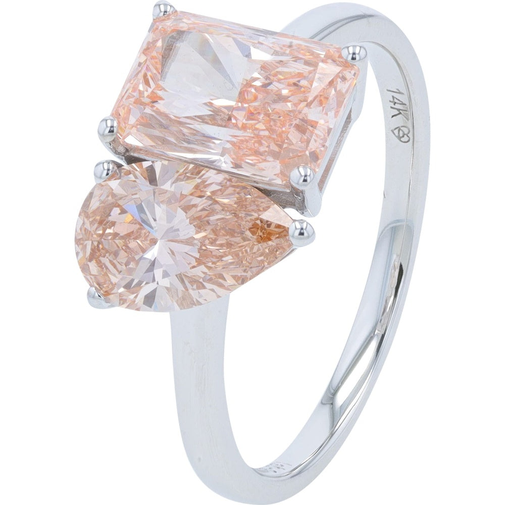 14K White Gold Two-Stone Engagement Ring with Pear and Radiant Cut Lab Grown Pink Diamonds - 3.00 Carat Total Diamond Weight