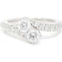 14K White Gold Two Stone Engagement Ring with Round Diamonds - 1.55 Carat Total Diamond Weight