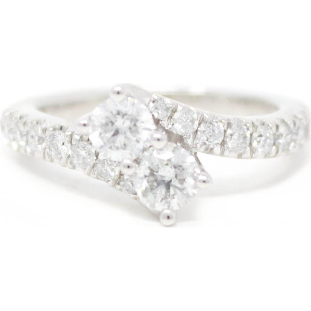14K White Gold Two Stone Engagement Ring with Round Diamonds - 1.55 Carat Total Diamond Weight
