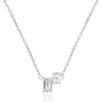 14K White Gold Two-Stone Pendant Necklace with Emerald-Cut Diamonds - 0.30 Carat Total Diamond Weight - Royal Jewelry