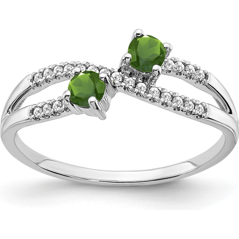 14K White Gold Two-Stone Peridot and Diamond Ring - 0.12 Carat Peridot, 0.004 Carat Total Diamond Weight by 0