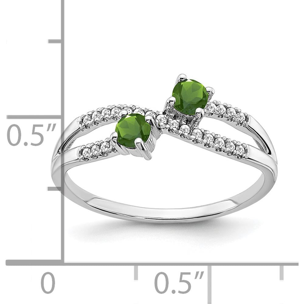 14K White Gold Two-Stone Peridot and Diamond Ring - 0.12 Carat Peridot, 0.004 Carat Total Diamond Weight by 0