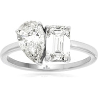 14K White Gold Two Stone Ring with Pear and Emerald Cut Lab-Grown Diamonds - 4.4 Carat Total Diamond Weight - Royal Jewelry