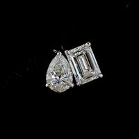 14K White Gold Two Stone Stud Earrings with Emerald Cut and Pear Shape Lab Diamonds - 1.79 Carats Total Diamond Weight - Covaloro Fine Jewelry