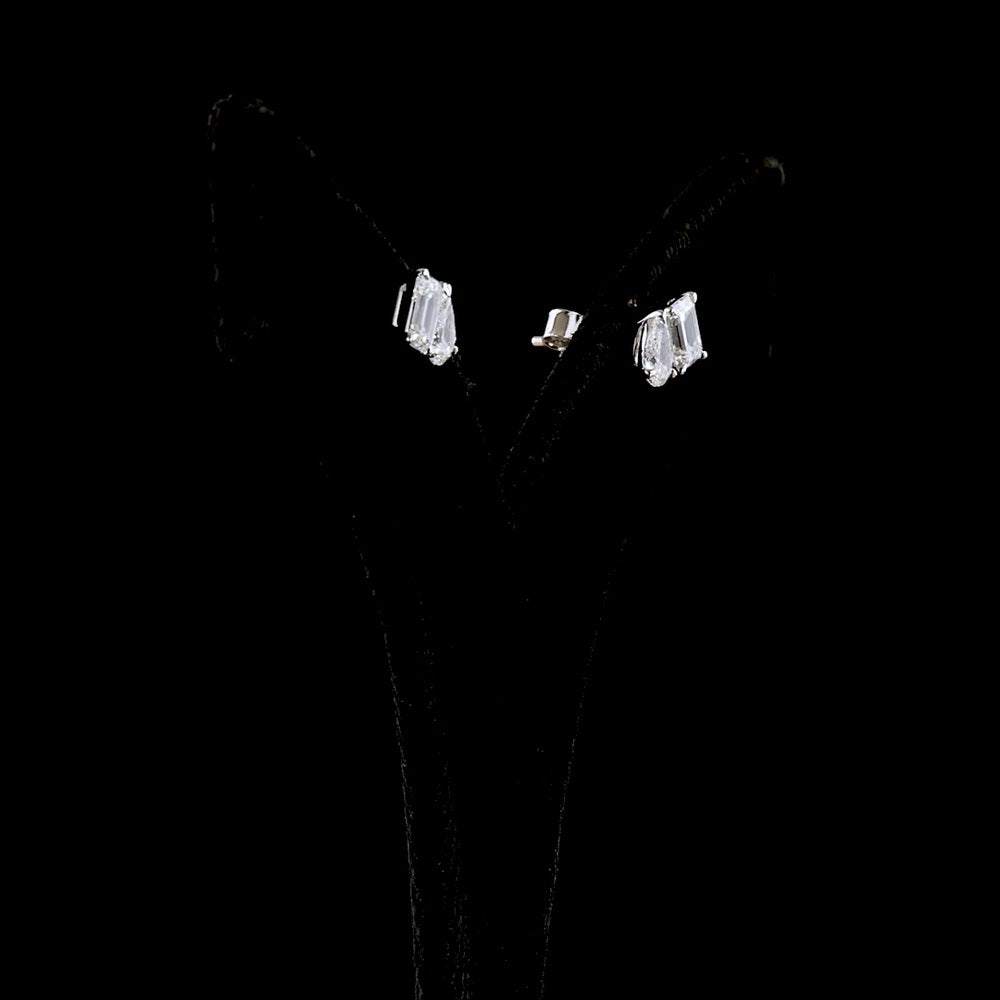 14K White Gold Two Stone Stud Earrings with Emerald Cut and Pear Shape Lab Diamonds - 1.79 Carats Total Diamond Weight - Covaloro Fine Jewelry