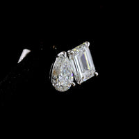 14K White Gold Two Stone Stud Earrings with Emerald Cut and Pear Shape Lab Diamonds - 1.79 Carats Total Diamond Weight - Covaloro Fine Jewelry