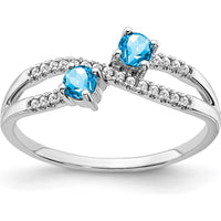 14K White Gold Two-Stone Swiss Blue Topaz and Diamond Ring - 0.250 Carat Total Blue Topaz Weight, 0.004 Carat Total Diamond Weight by 0
