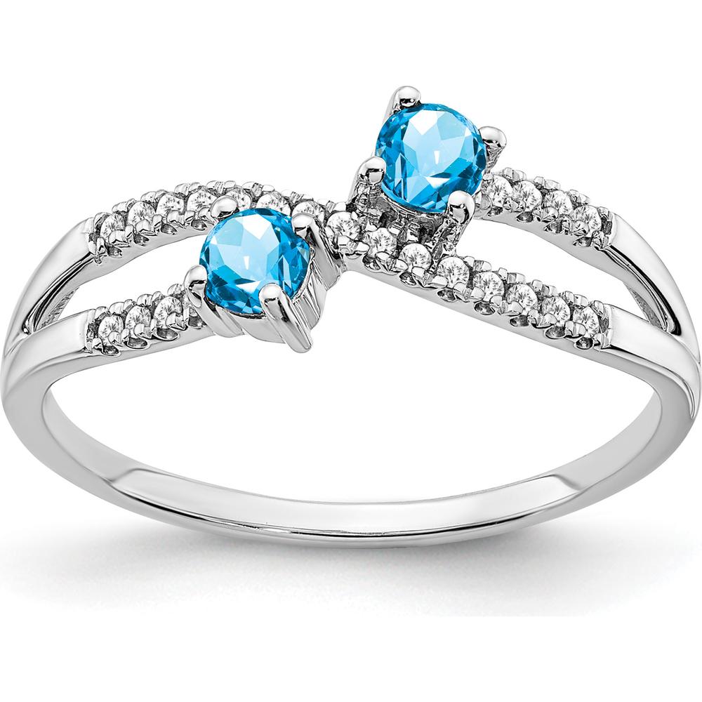 14K White Gold Two-Stone Swiss Blue Topaz and Diamond Ring - 0.250 Carat Total Blue Topaz Weight, 0.004 Carat Total Diamond Weight by 0