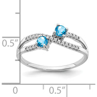 14K White Gold Two-Stone Swiss Blue Topaz and Diamond Ring - 0.250 Carat Total Blue Topaz Weight, 0.004 Carat Total Diamond Weight by 0