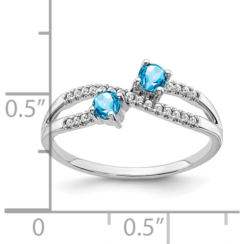 14K White Gold Two-Stone Swiss Blue Topaz and Diamond Ring - 0.250 Carat Total Blue Topaz Weight, 0.004 Carat Total Diamond Weight by 0