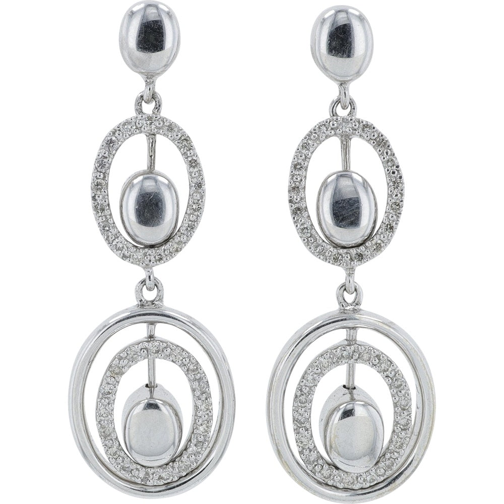 14K White Gold Two-Tier Drop Earrings with Prong-Set Round Diamond Halos - 0.38 Carat Total Diamond Weight