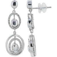 14K White Gold Two-Tier Drop Earrings with Prong-Set Round Diamond Halos - 0.38 Carat Total Diamond Weight