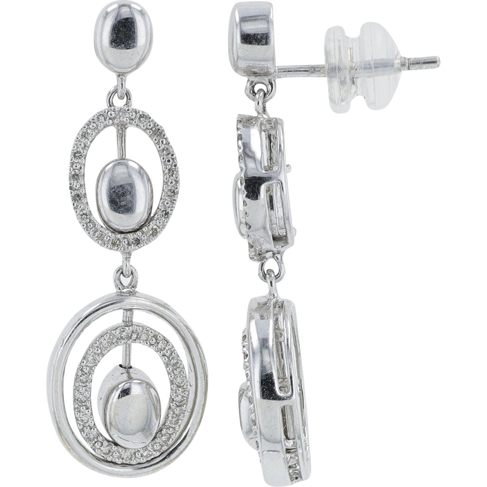 14K White Gold Two-Tier Drop Earrings with Prong-Set Round Diamond Halos - 0.38 Carat Total Diamond Weight